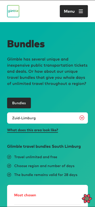 Glimble Webshop app screen